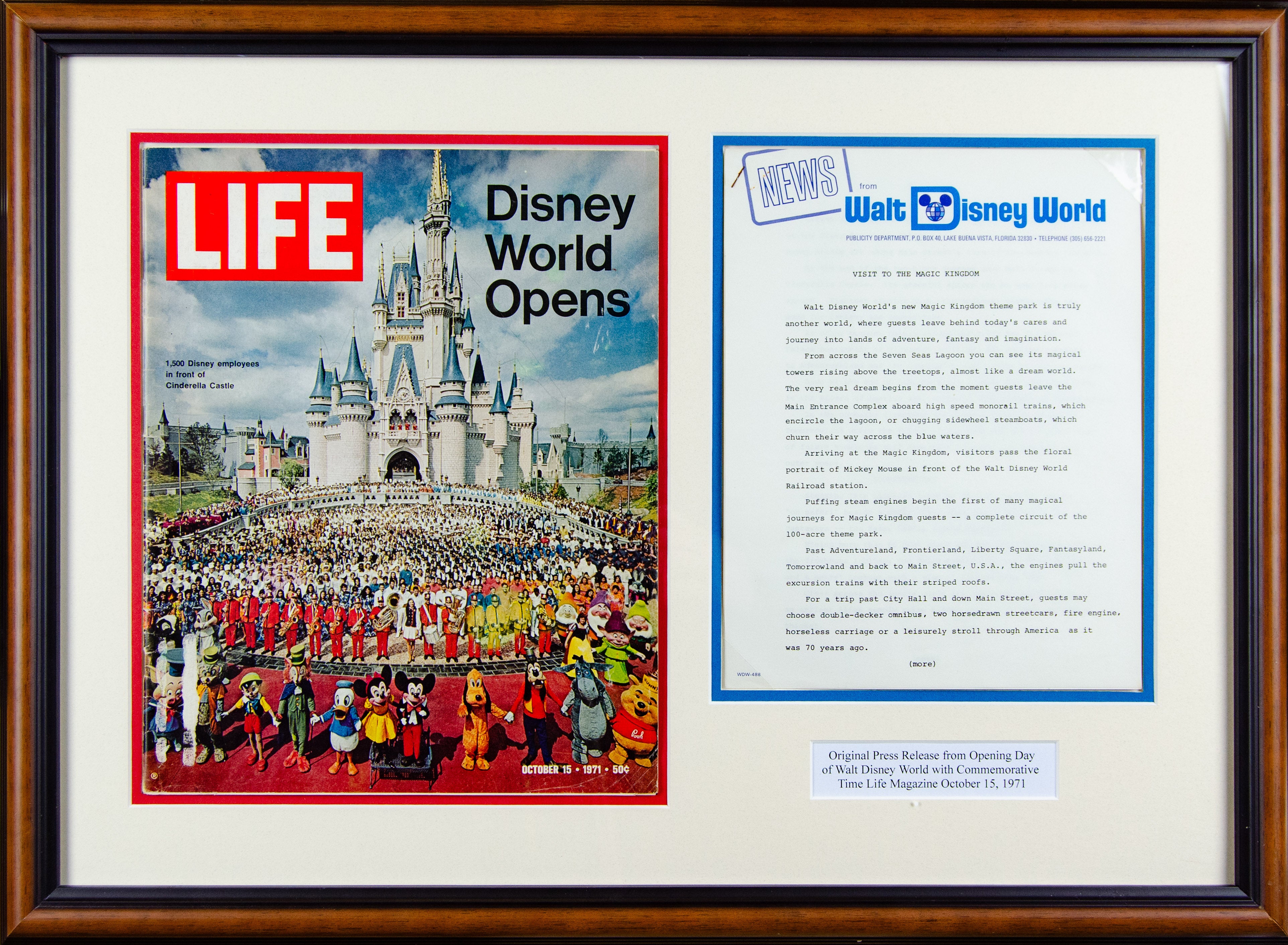 Original Press Release from Opening Day of Walt Disney World With Commemorative Time Life Magazine